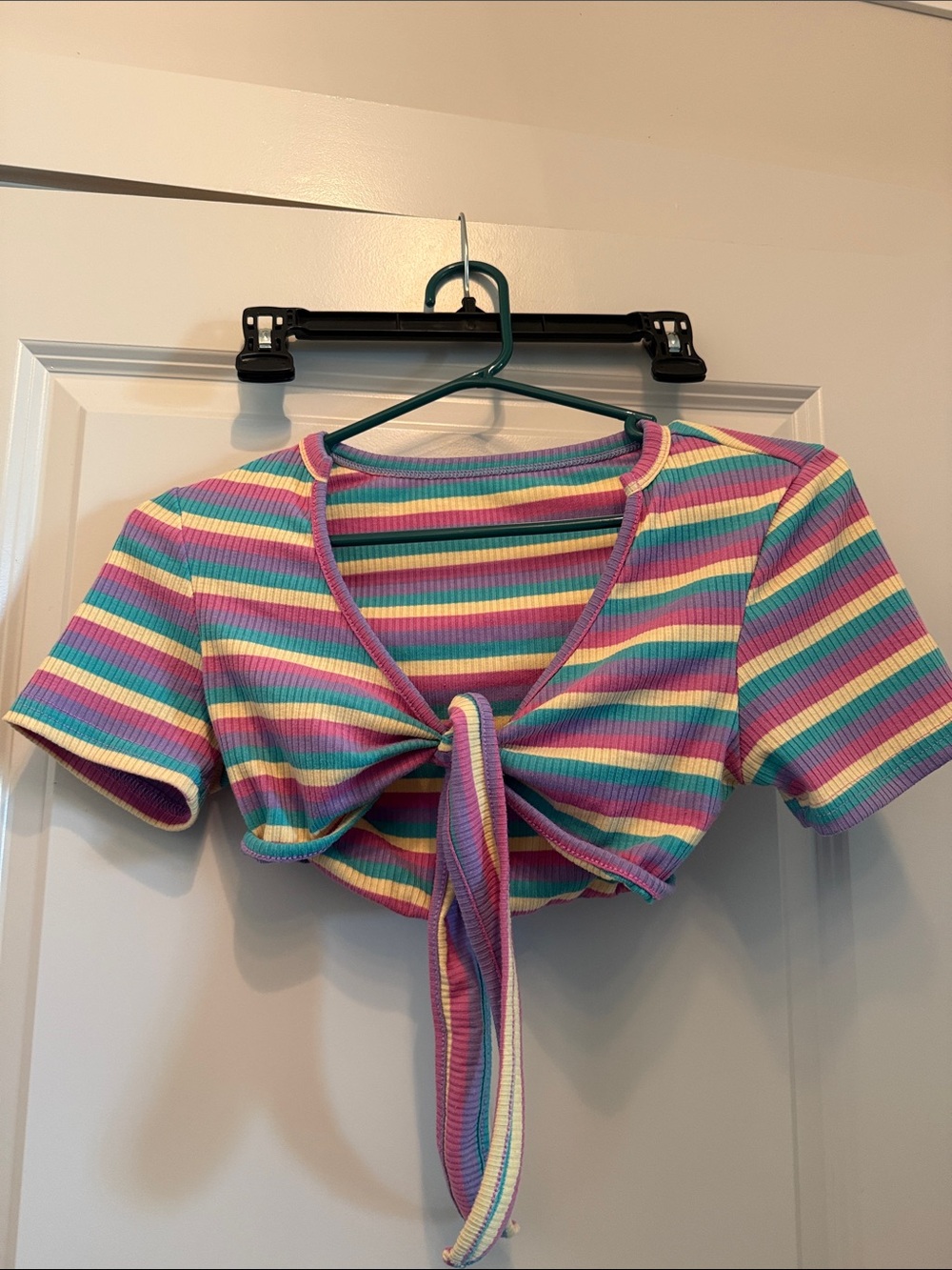 Striped Tie-Front Crop Top in Multicolor